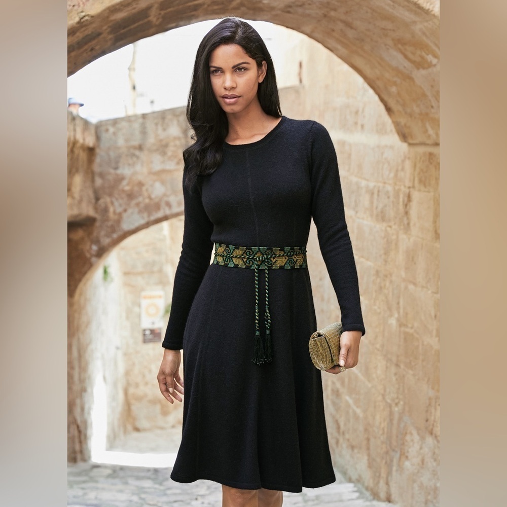 PERUVIAN CONNECTION Emma Dress 100% Royal Alpaca Long Sleeve Soft Knit